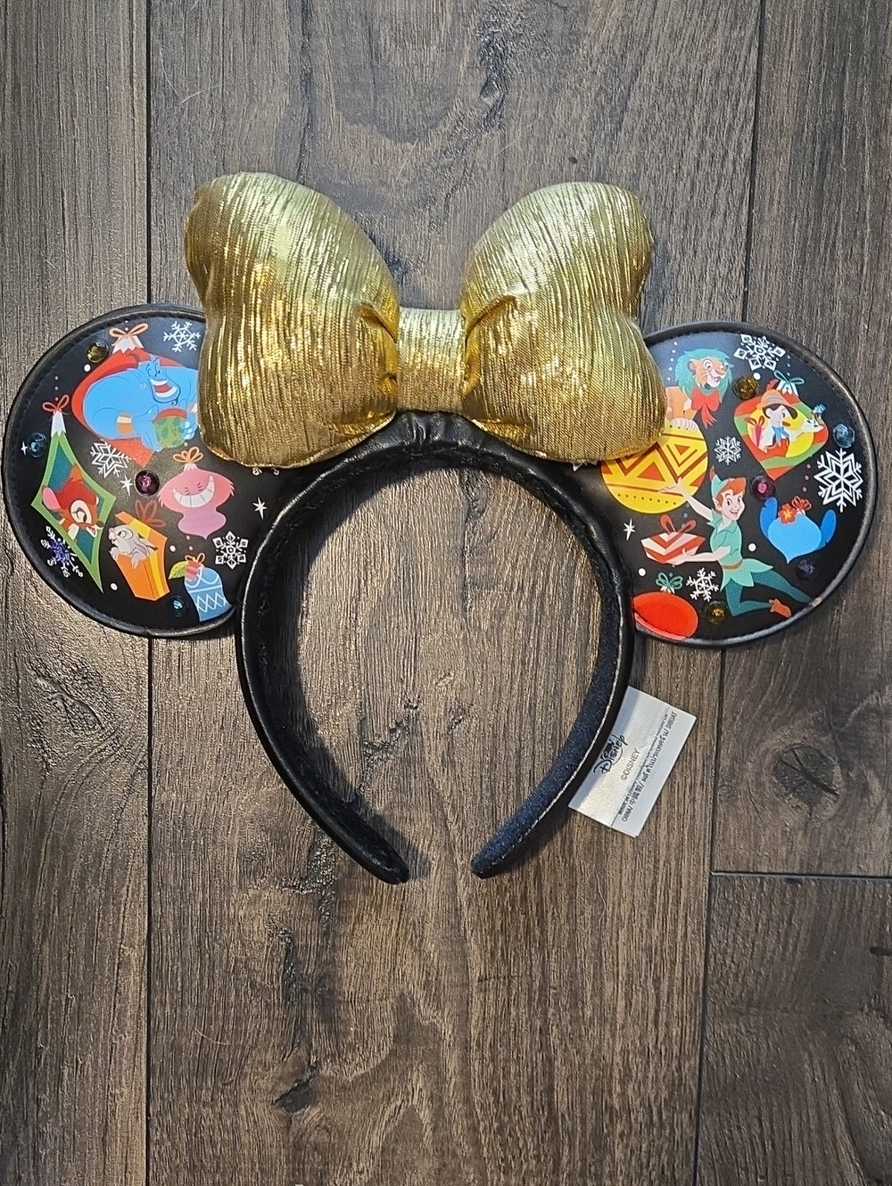 Disney Metallic Gold Bow Minnie Ears Headband with Character Print Holiday